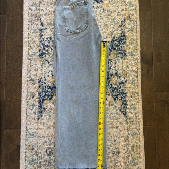 Light Blue Women's Crossover Waist Wide Leg Cropped Jeans - Picture 7 of 8